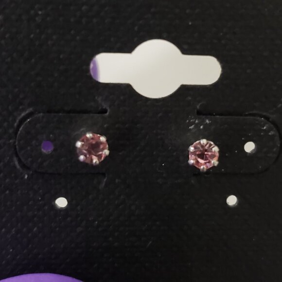 Swarovski Crystal Element - Stlg Silver Overlay Pink Stone "Tiny" Stud Earrings - Picture 5 of 13
